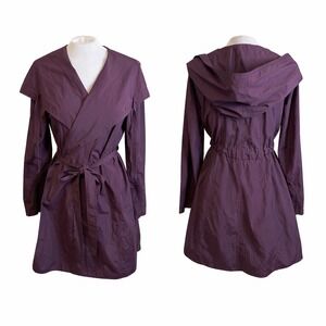 Eileen Fisher Plum Hooded Wrap Jacket Lightweight Cotton Nylon Feminine Petite L